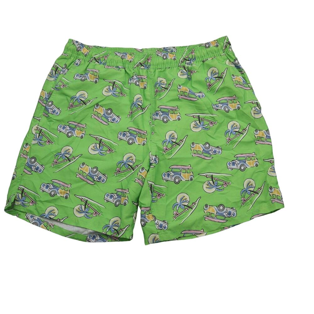 SERO Shorts Men L Swim Trunks Retro Car surfboard Print Casual Lined